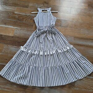 Girls Rare Editions dress. Color- Gray and white stripe.
